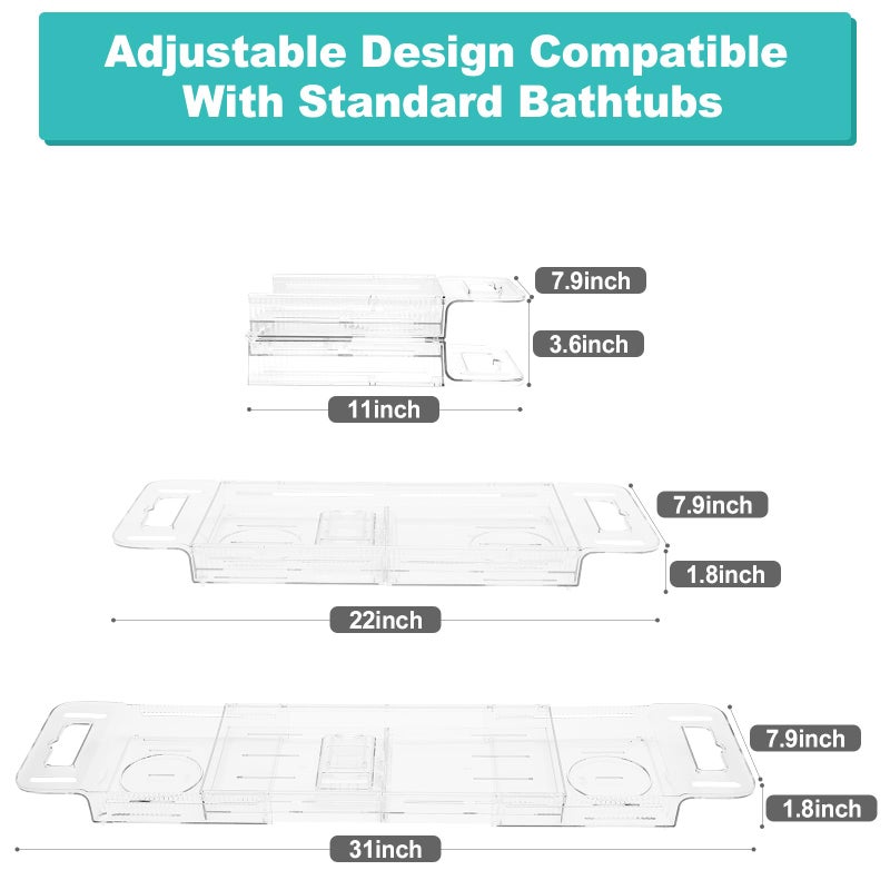 COKIHOM Expandable Bathtub Tray Caddy for Bath Relaxing  Transparent Bath Accessories Bath Table Tub Tray for Women  Adjusts from 22 to 31 Inches  Ideal for Housewarming  Anniversary or Wedding Gifts New Home - Image 2